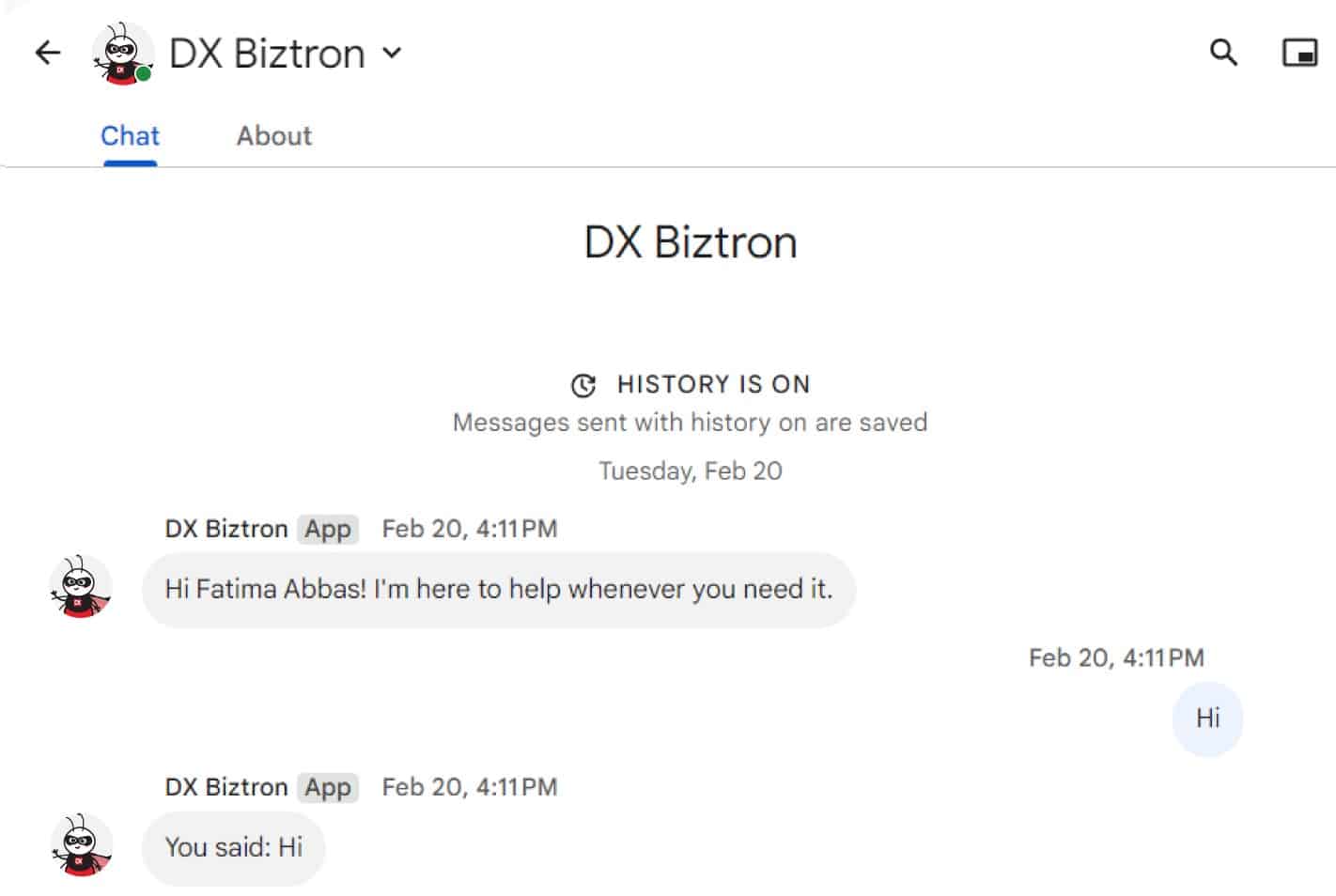 Integration between Google Chat app and Cloud Function without the implementation of any logic.